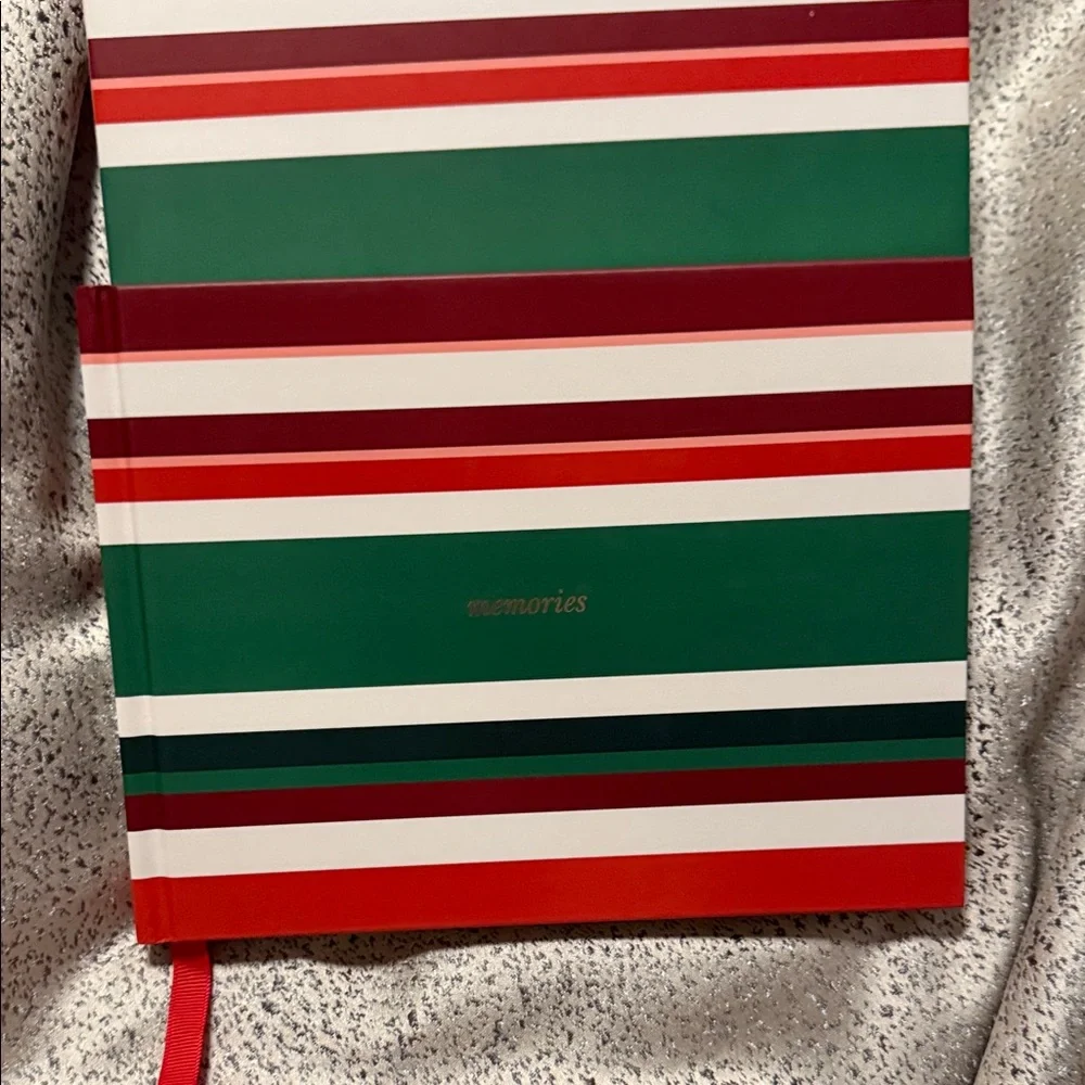 Kate Spade Jolly Stripe Memory Book with Red and Green with slide in case Gold